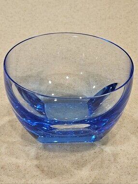 RARE BERGDORF GOODMAN MOSER MODERN BLUE GEOMETRIC CRYSTAL NUT CANDY BOWL DISH